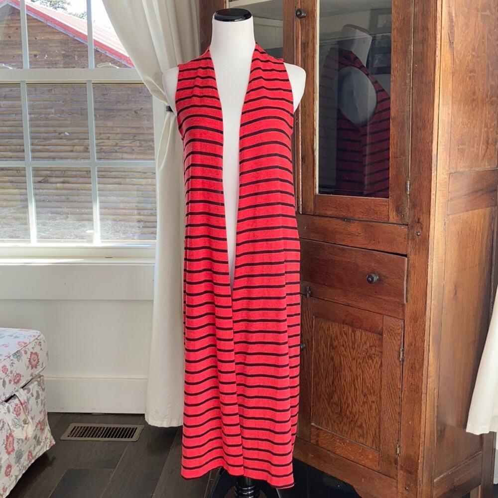 LuLaRoe Red & Black Striped Knit Duster, Size XS